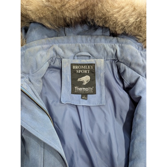 Bromley Sport women's blue insulated parka jacket with a faux fur snap-on hood L - Picture 4 of 10